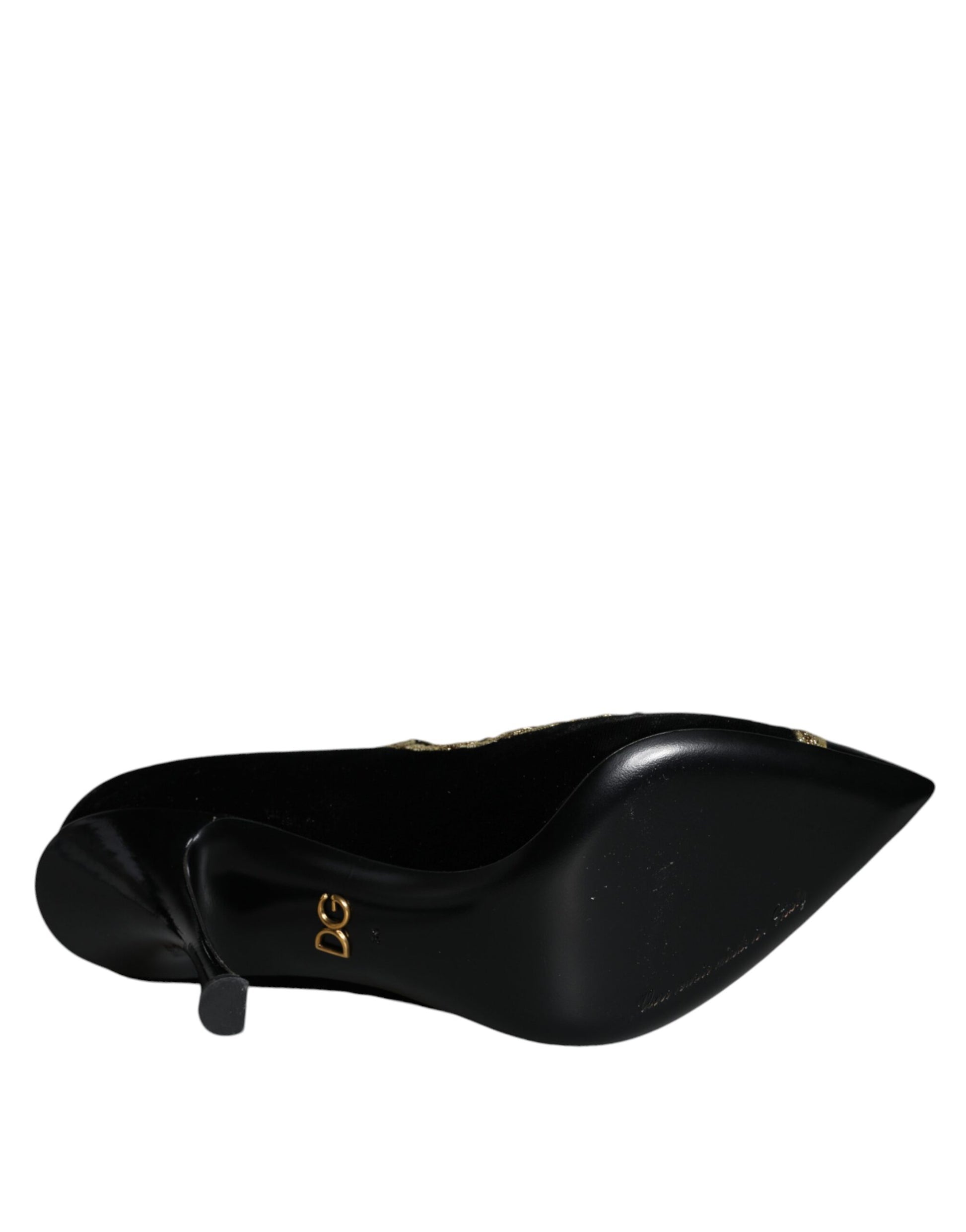 Black shoe with gold lettering on side