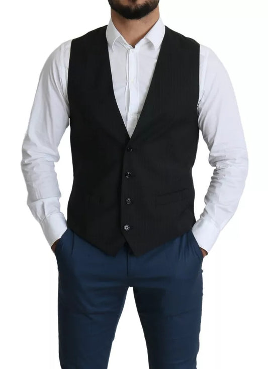 A black vest with a lapel, worn by a mannequin