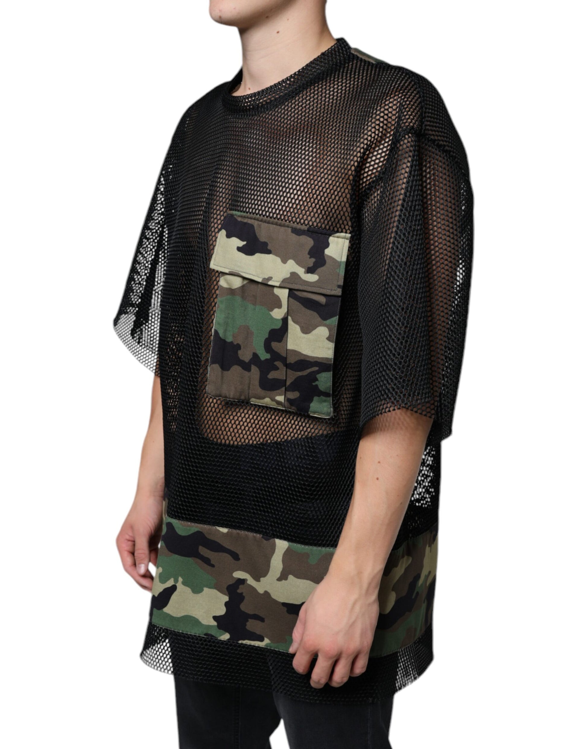 Camouflage print jacket with mesh sleeves