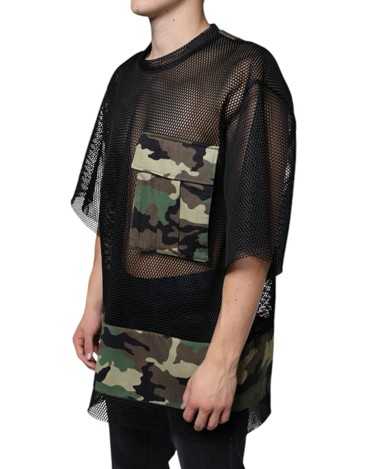 Camouflage print jacket with mesh sleeves