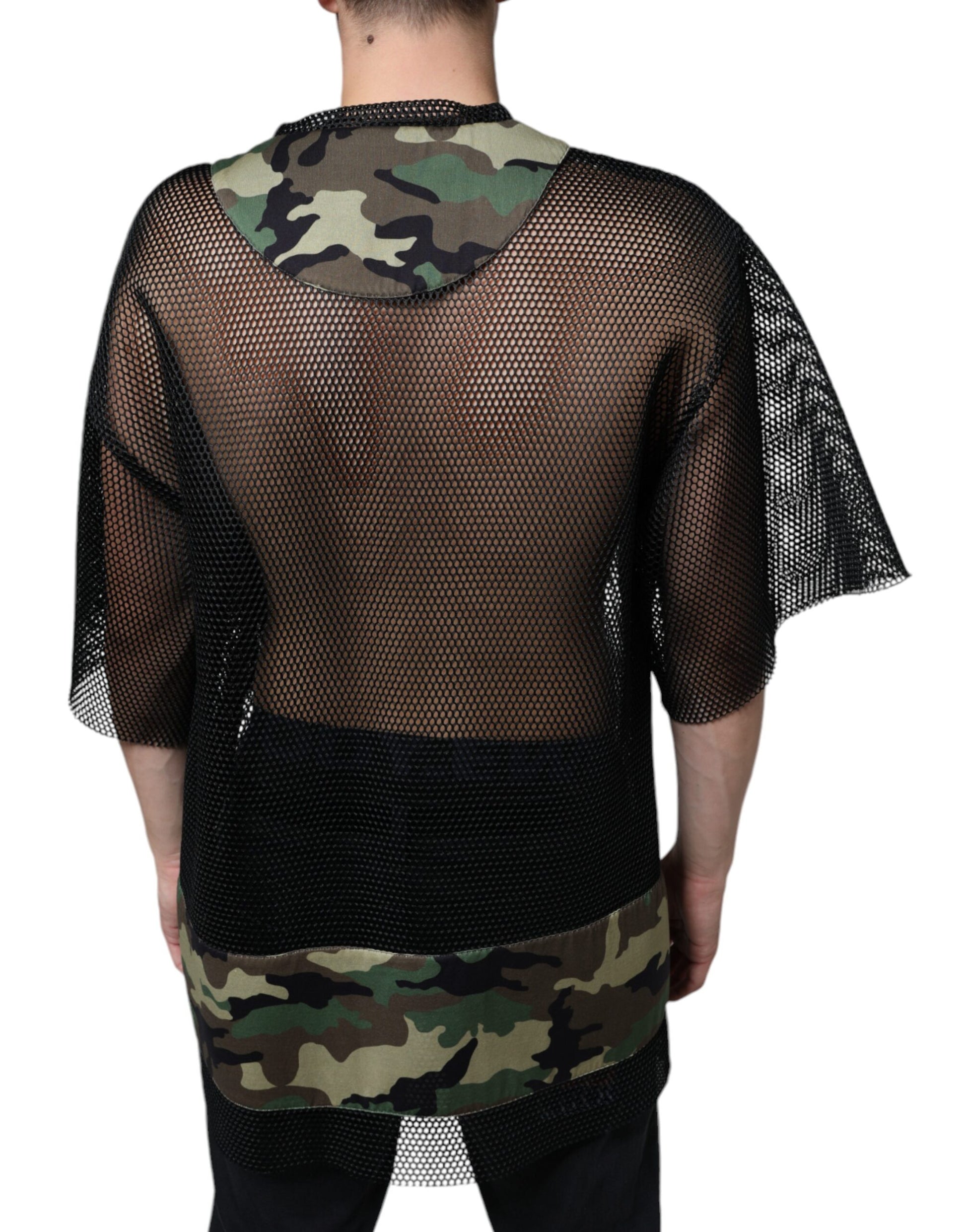 Camouflage backless top with mesh detailing
