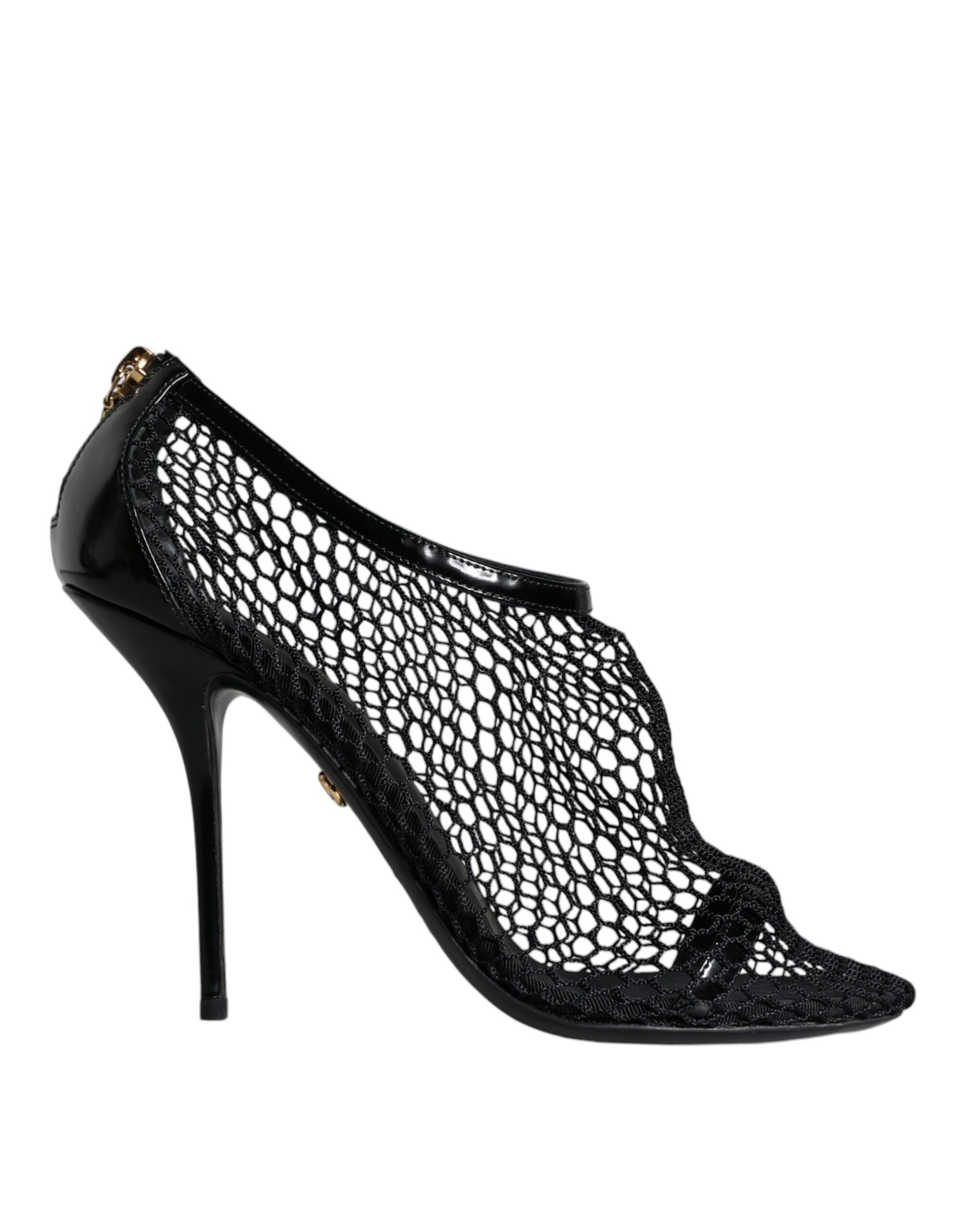 Black high heel shoe with lace design
