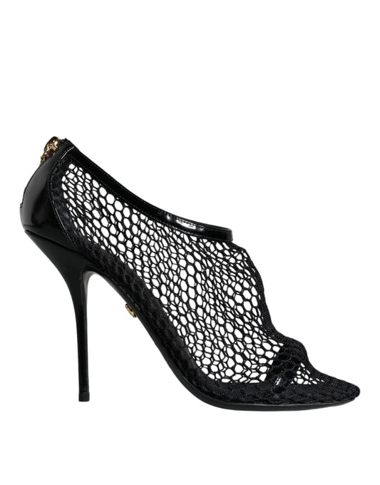 Black high heel shoe with lace design