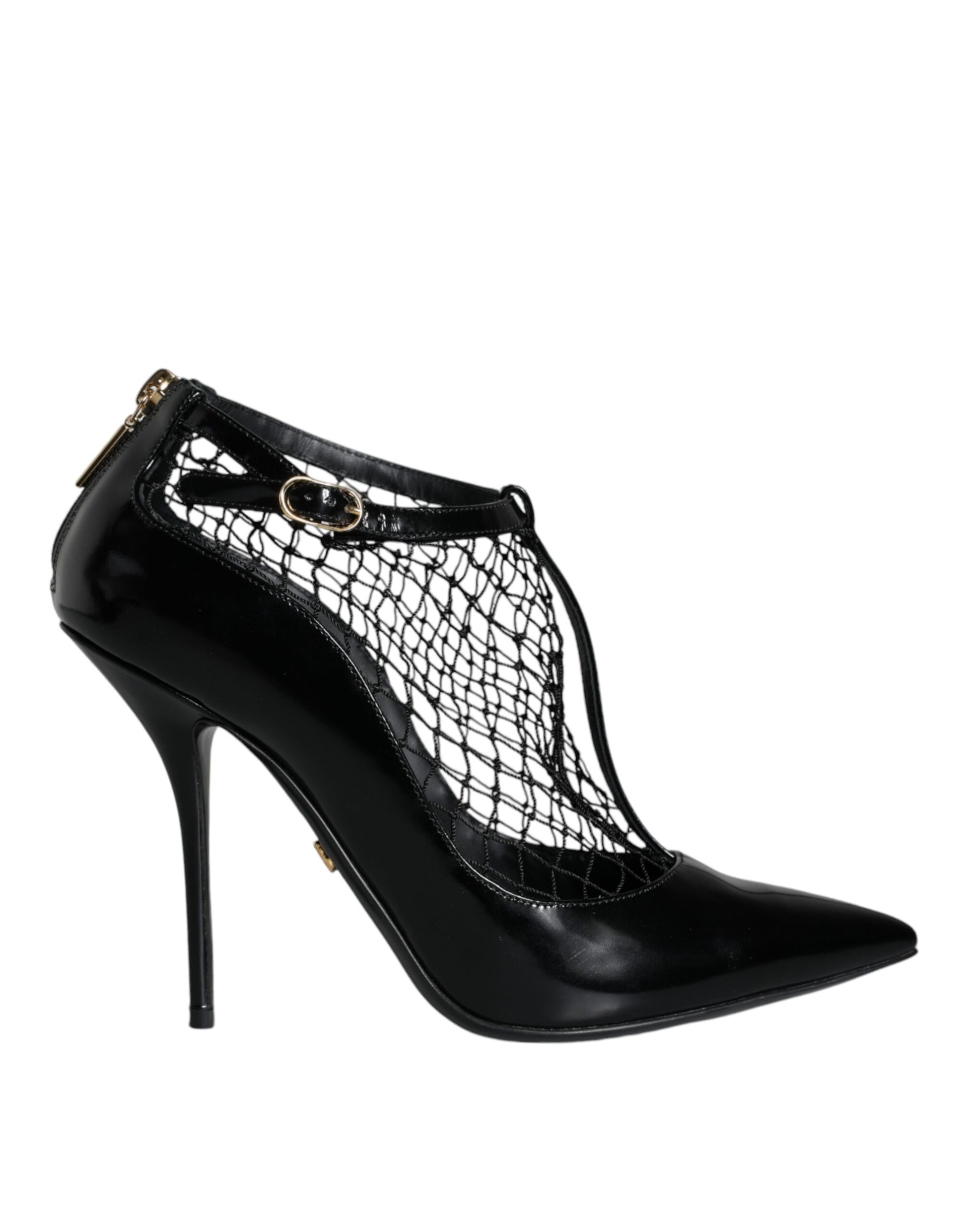 Black high heel boot with lace detailing