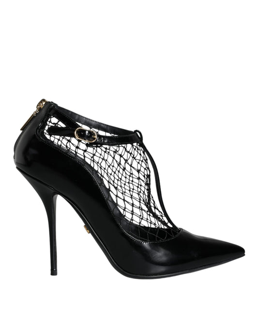Black high heel boot with lace detailing