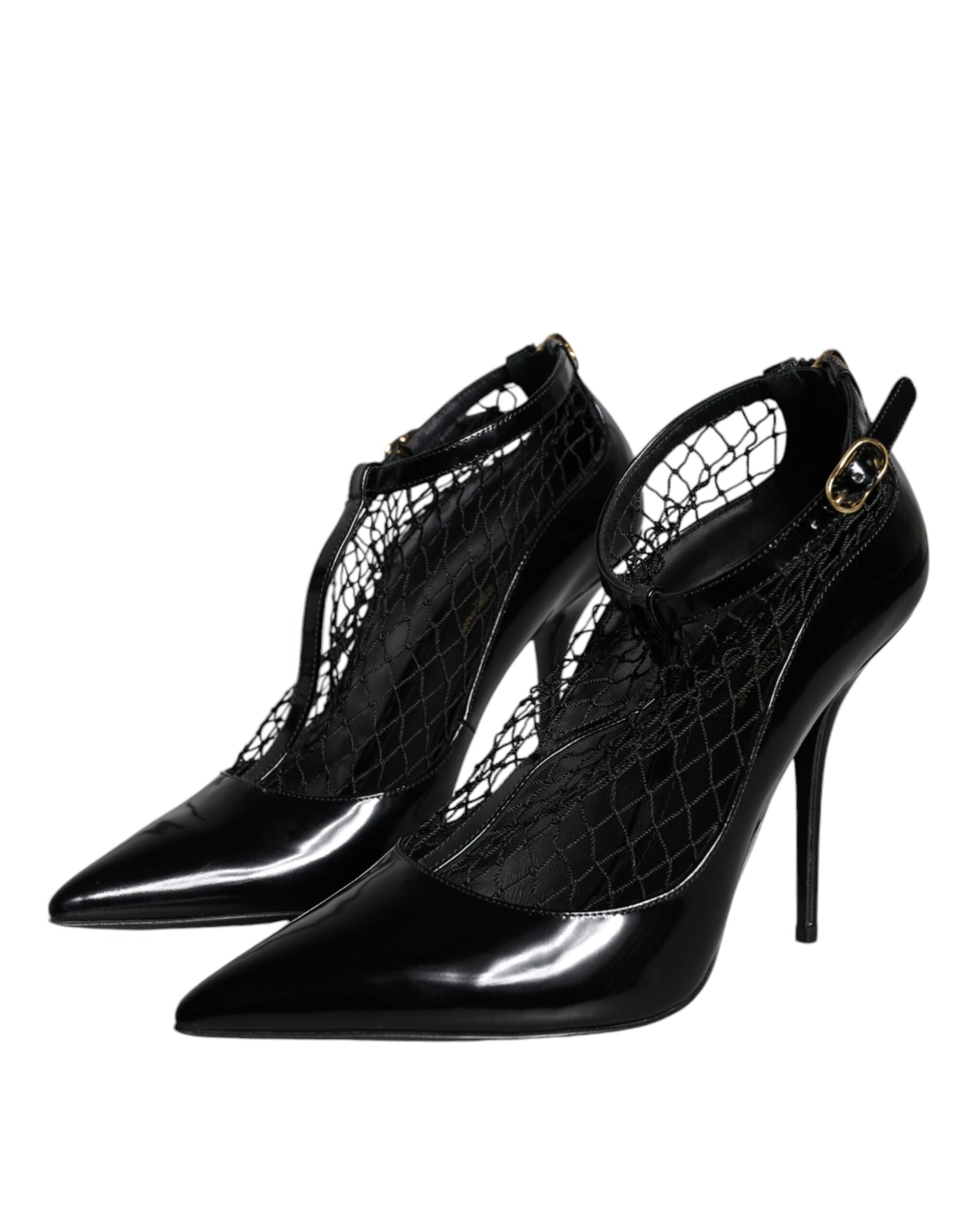 Black high heel shoes with lace detailing