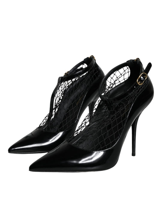 Black high heel shoes with lace detailing