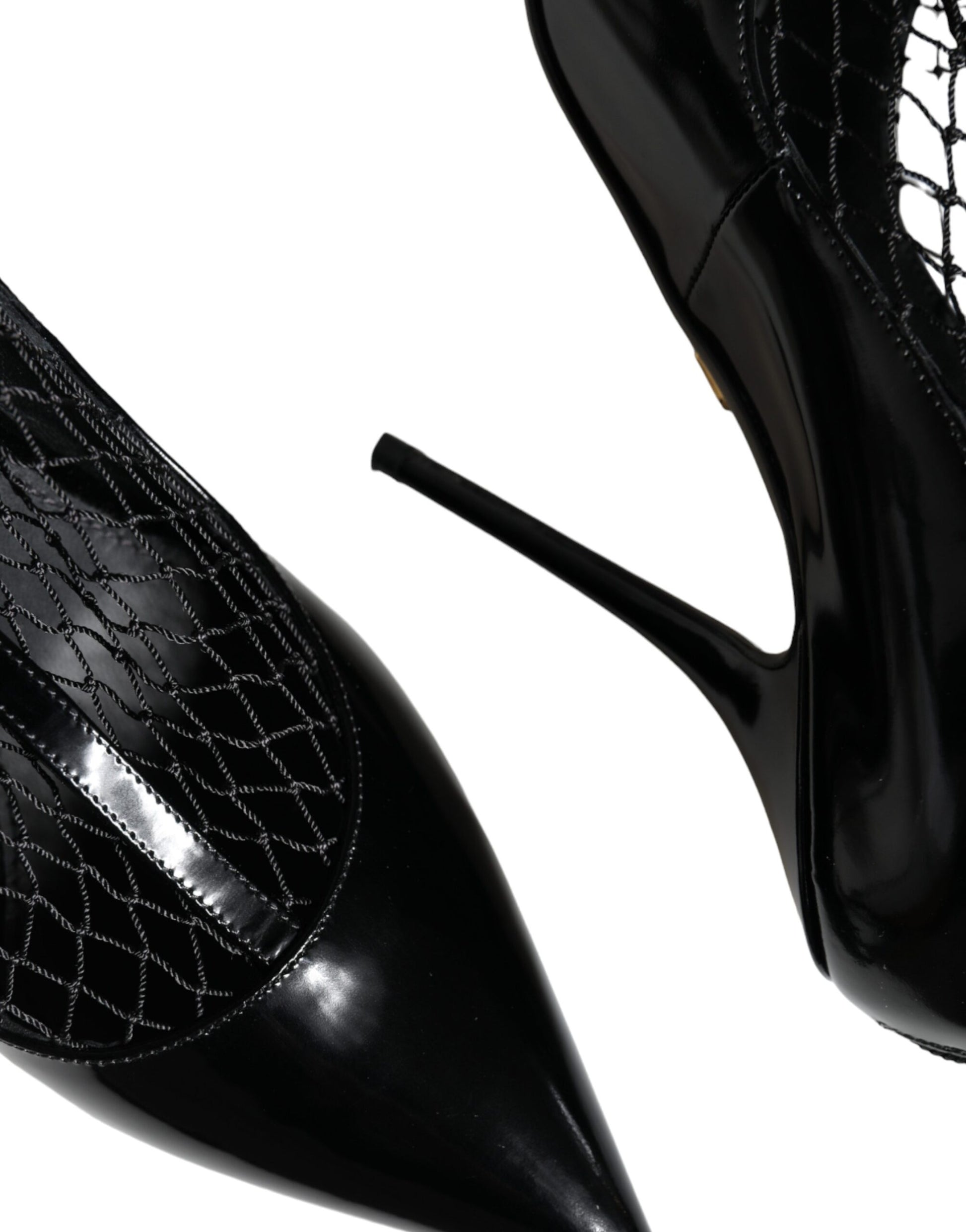 Black high heel shoes with a lace design on top