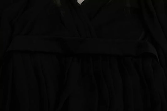 A black mesh pleated mini dress with a silk blend skirt