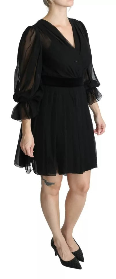 A black mesh pleated mini silk blend dress from Dolce & Gabbana