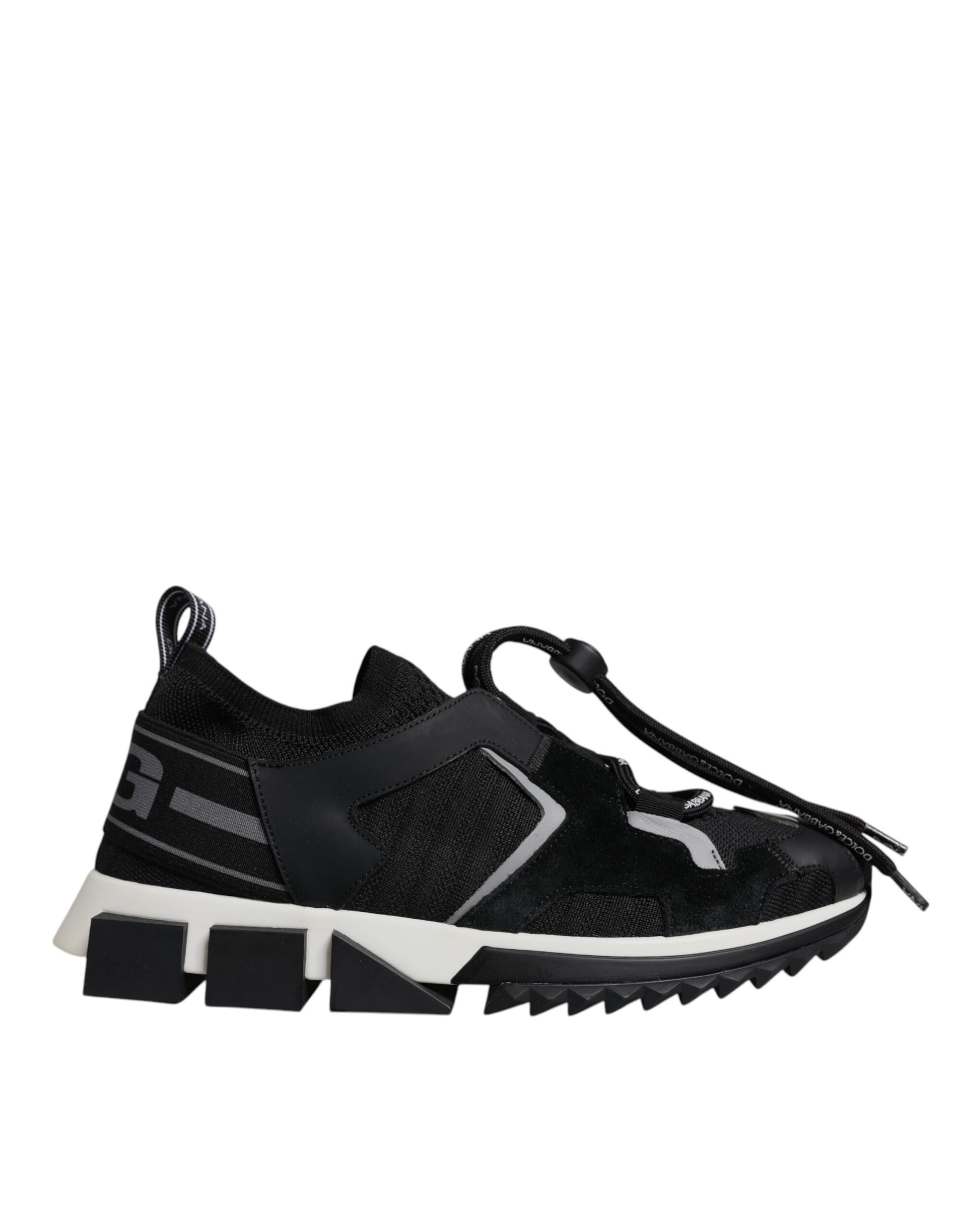 Black and white athletic shoe with laces