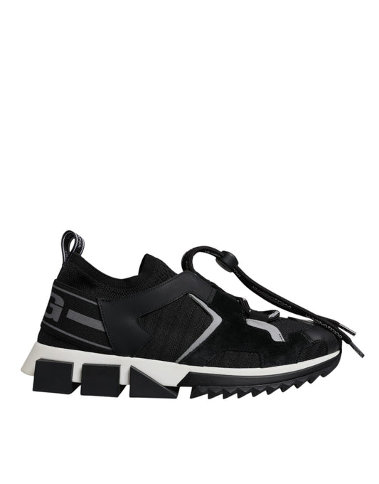 Black and white athletic shoe with laces
