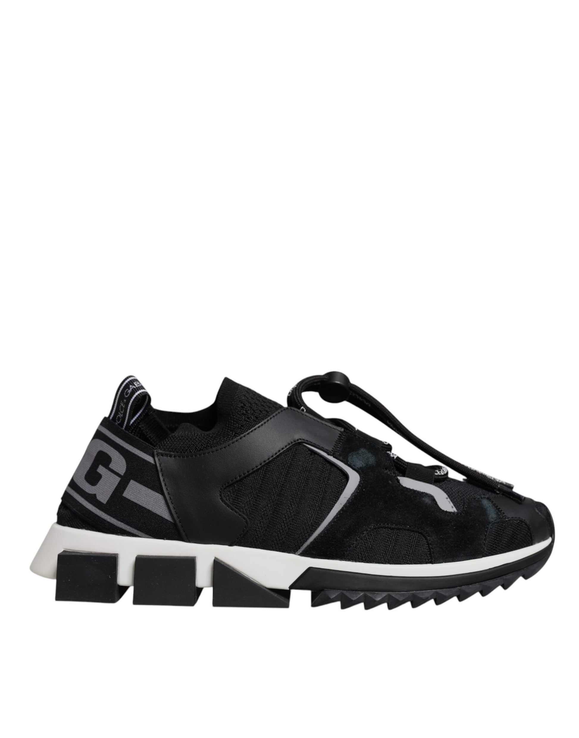 Black and white athletic shoe with laces