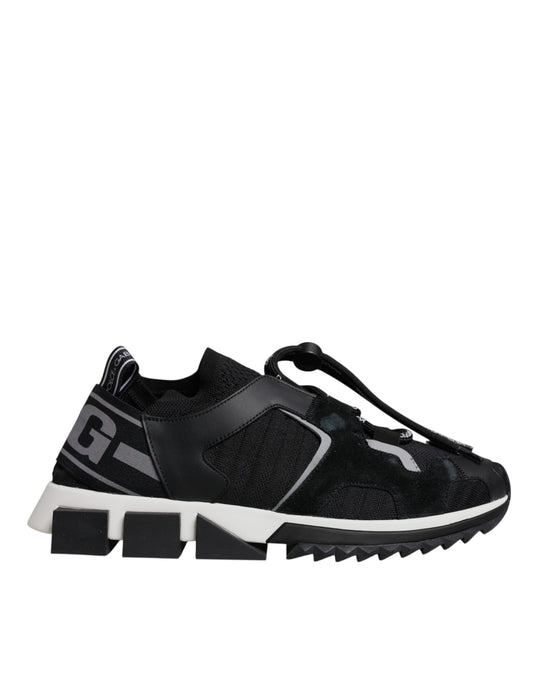 Black and white athletic shoe with laces