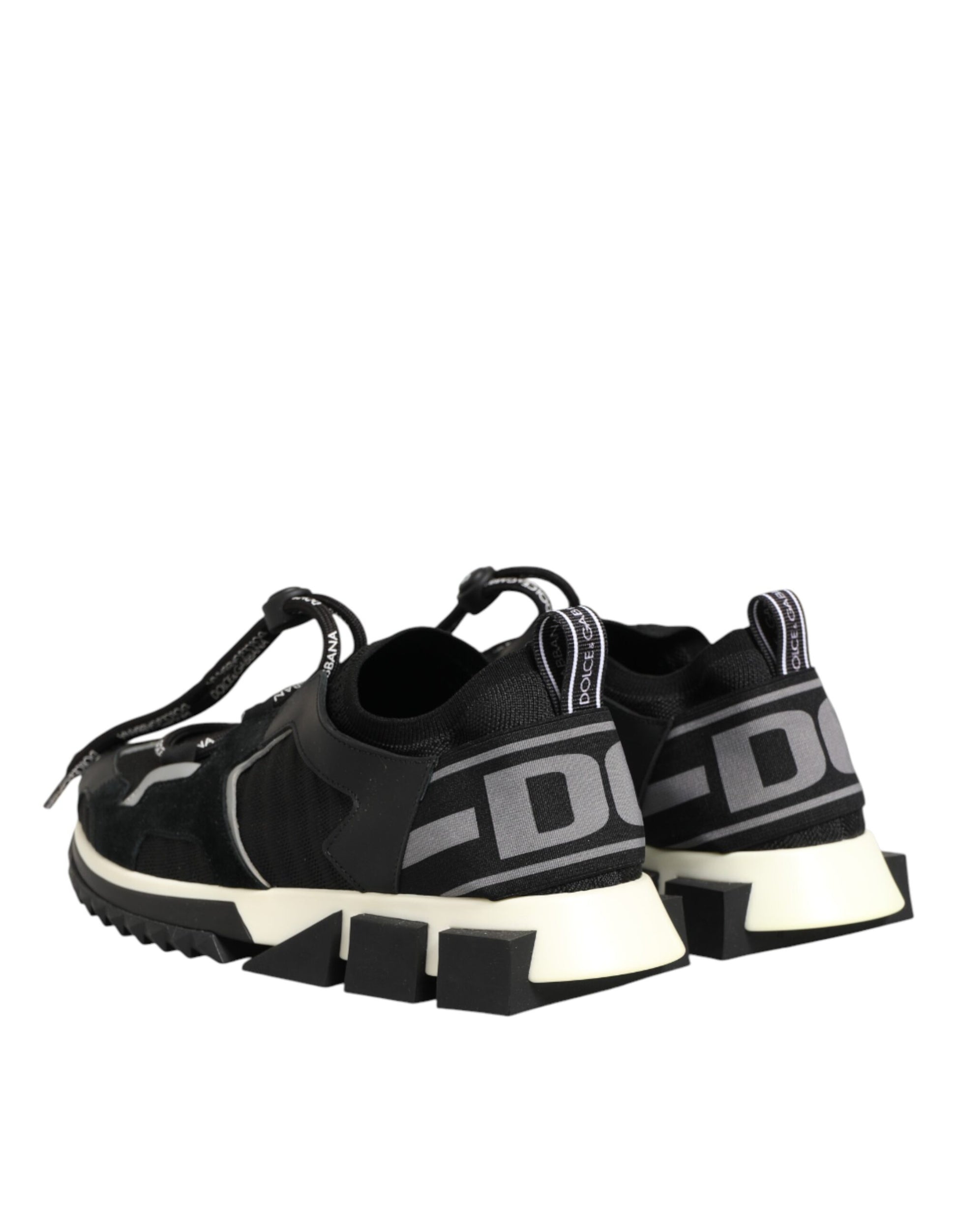 Black and white athletic shoe with laces