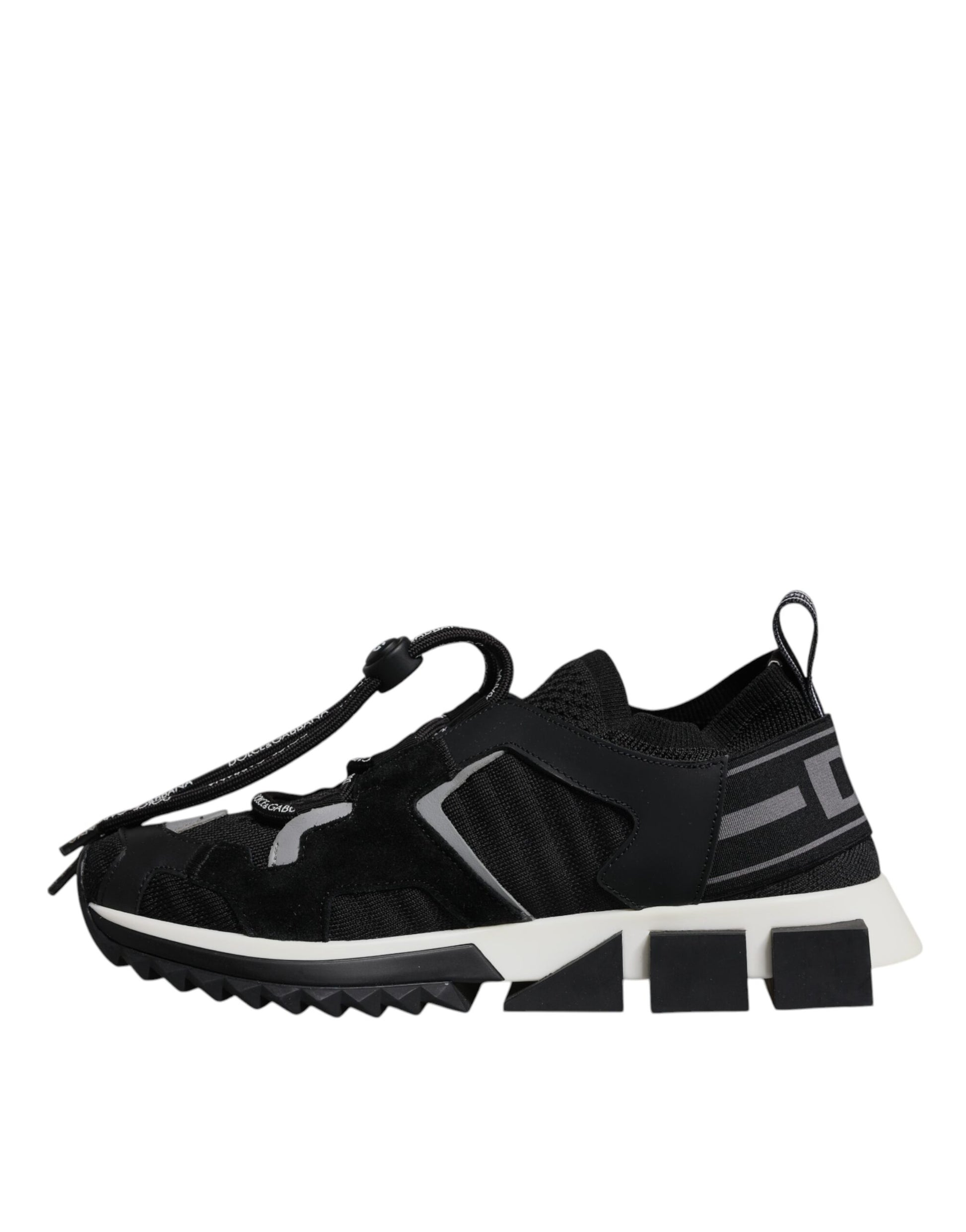 Black and white athletic shoe with laces
