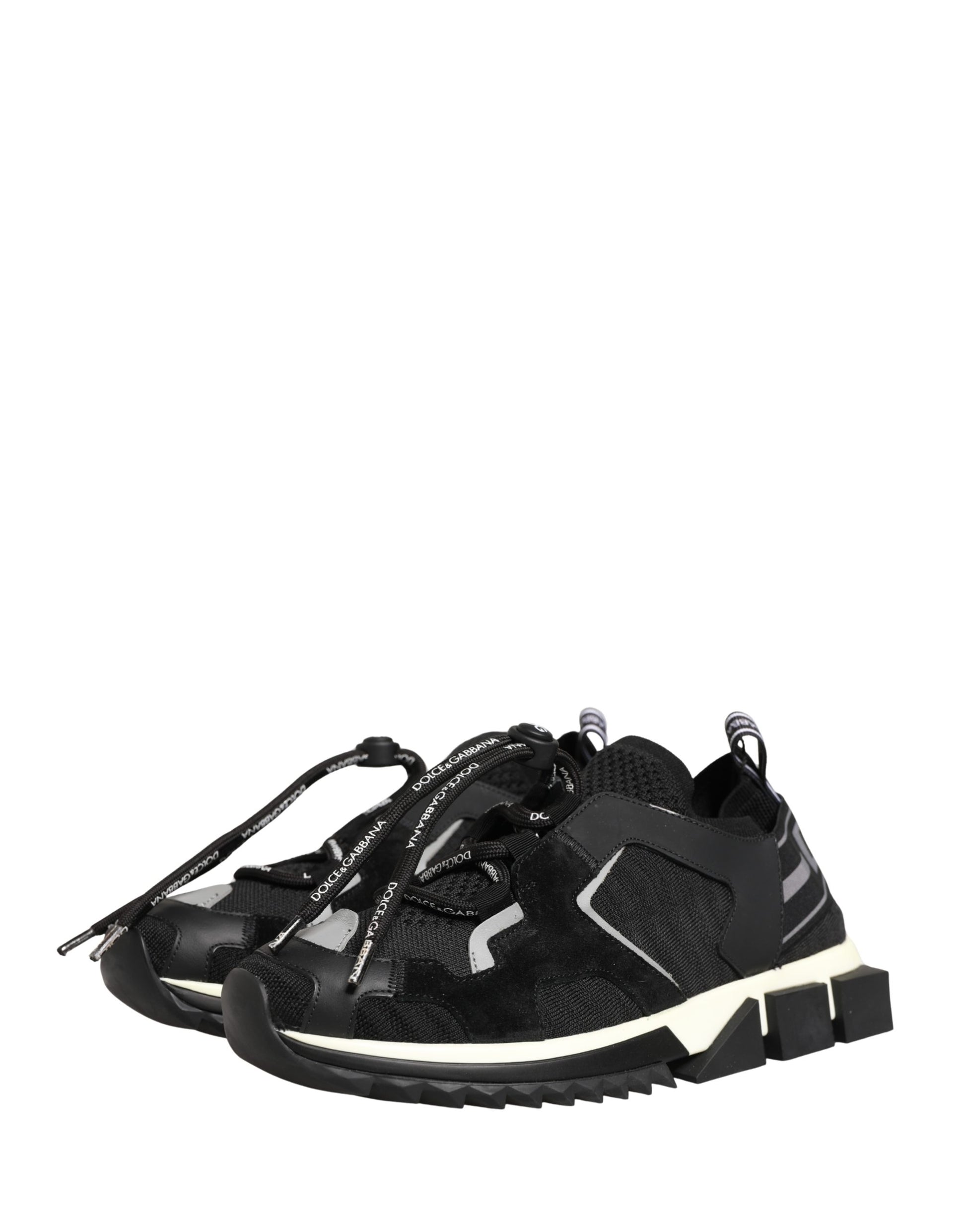 A pair of black mesh trekking shoes with white soles, featuring a lace-up design and the brand name "Dolce & Gabbana" on the