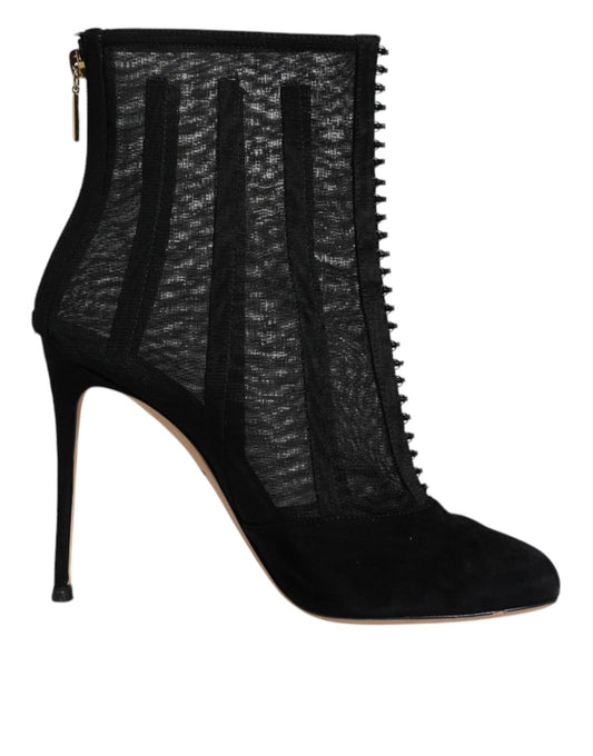 Black high heel boot with lace up detailing