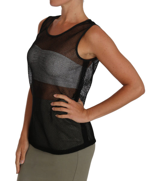 Woman wearing a mesh tank top