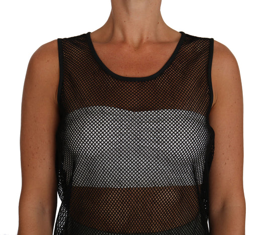 Black and white tank top with mesh panel on front