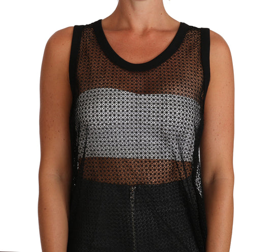 Black and white tank top with mesh panel on front