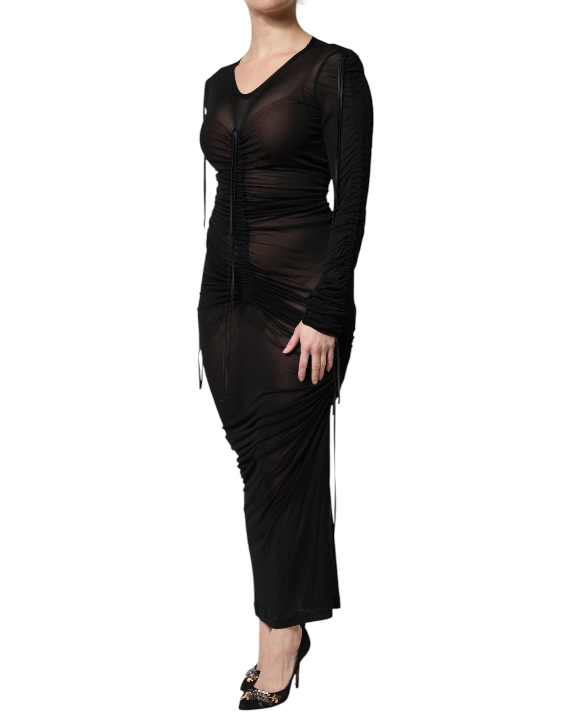A black mesh trim bodycon long sheath dress from Dolce & Gabbana