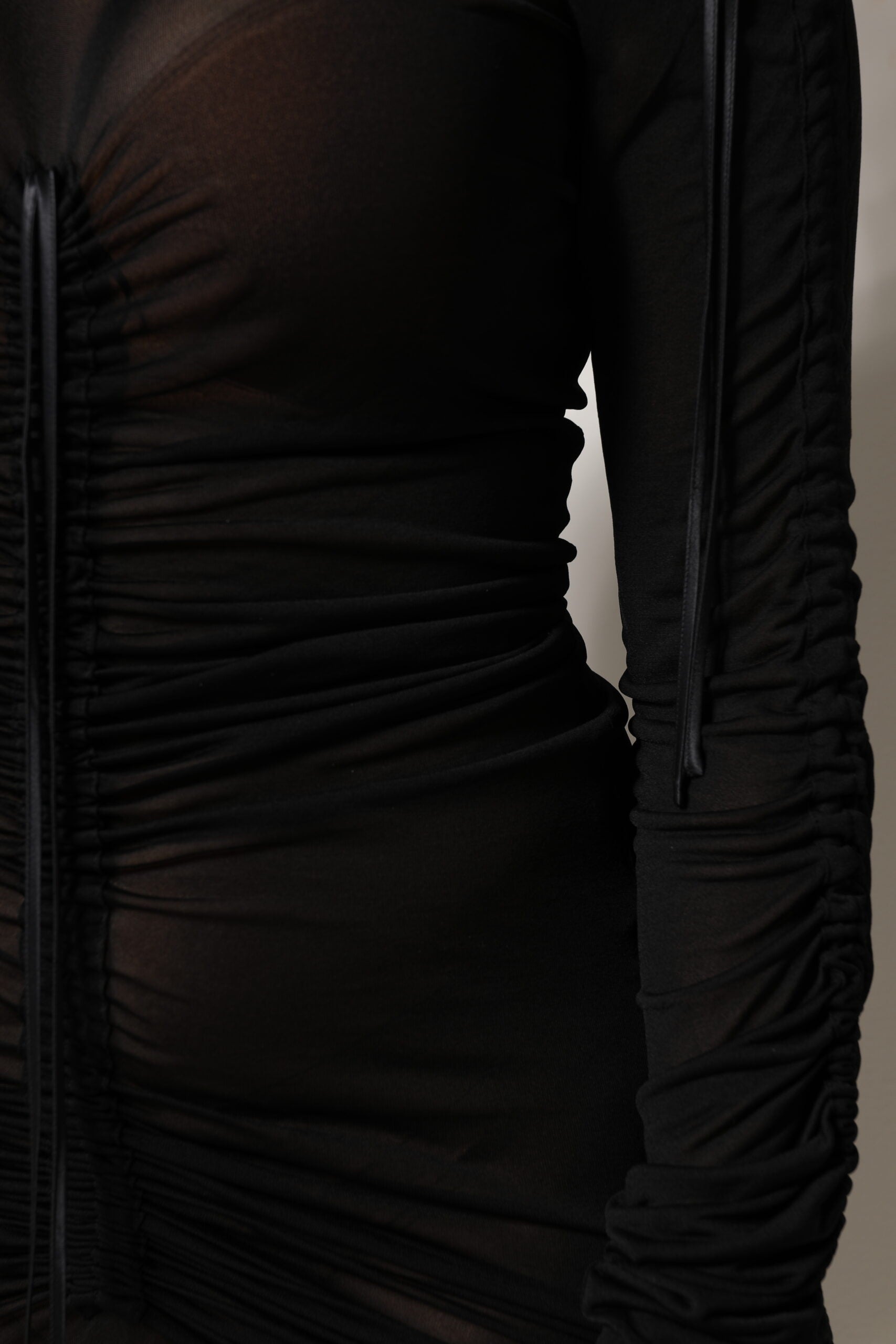 A black mesh trim bodycon long sheath dress