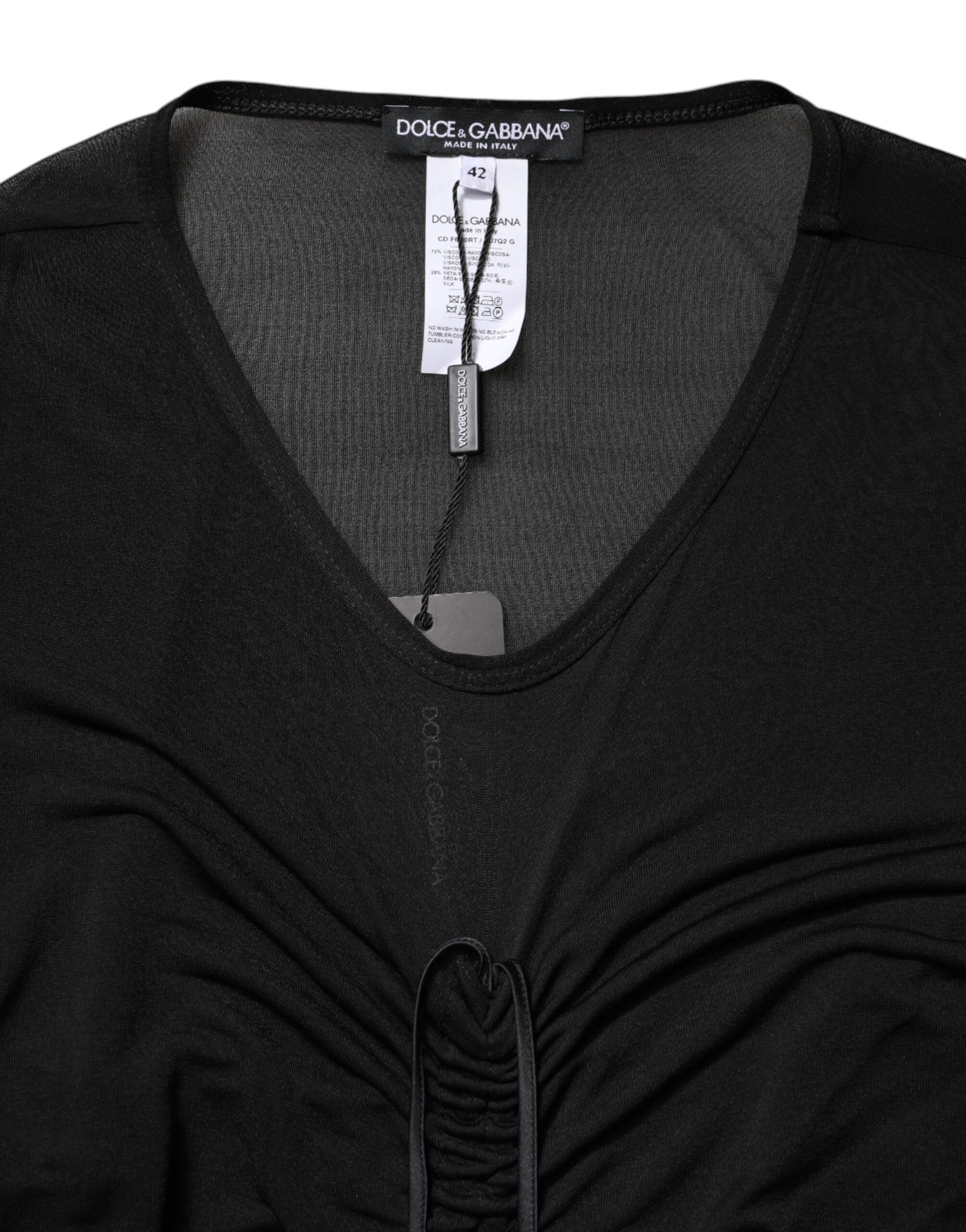 A black mesh trim bodycon long sheath dress from Dolce & Gabbana