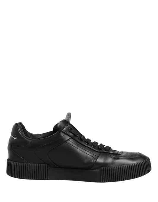 Black high top sneaker with white sole