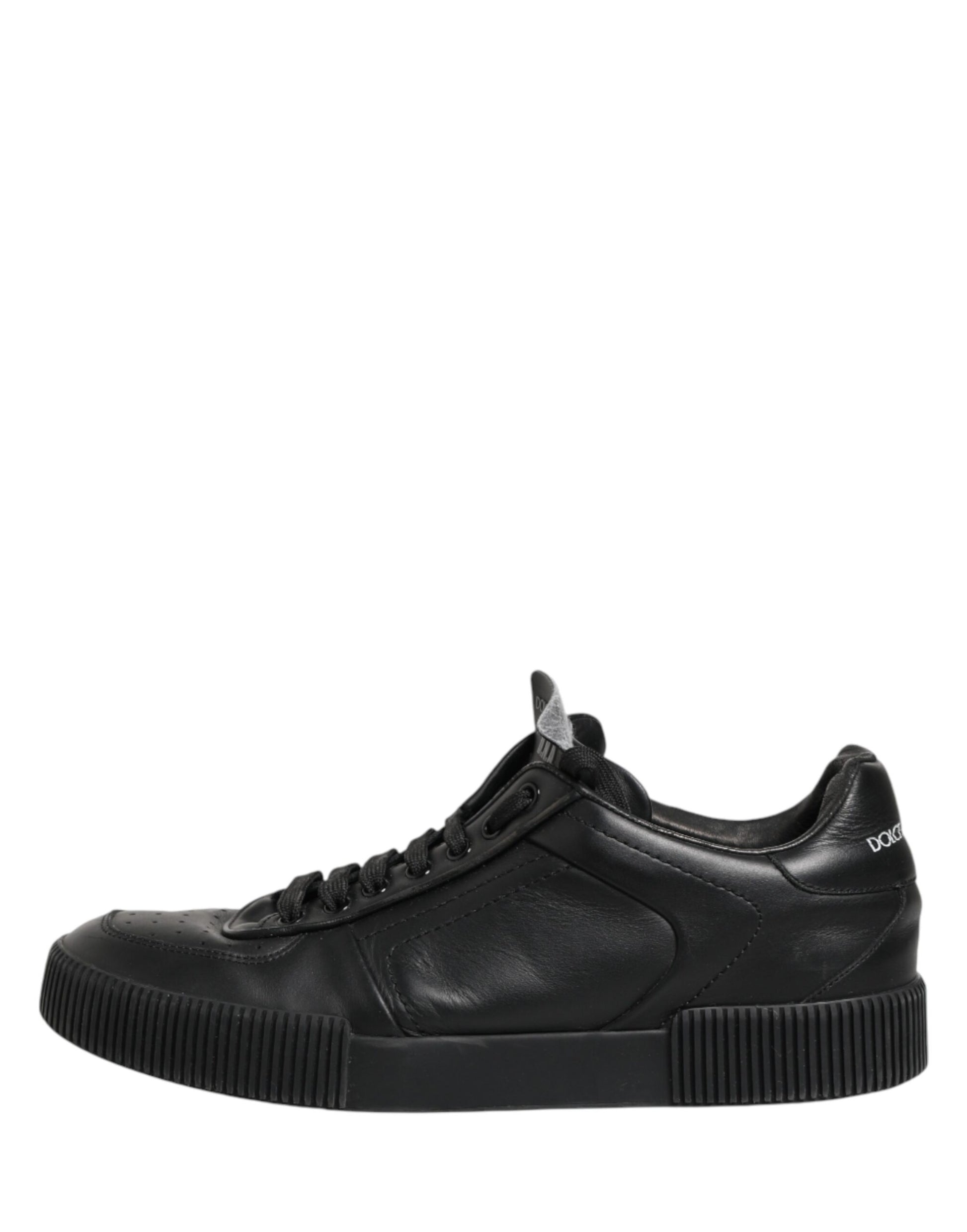 Black high top sneaker with white laces