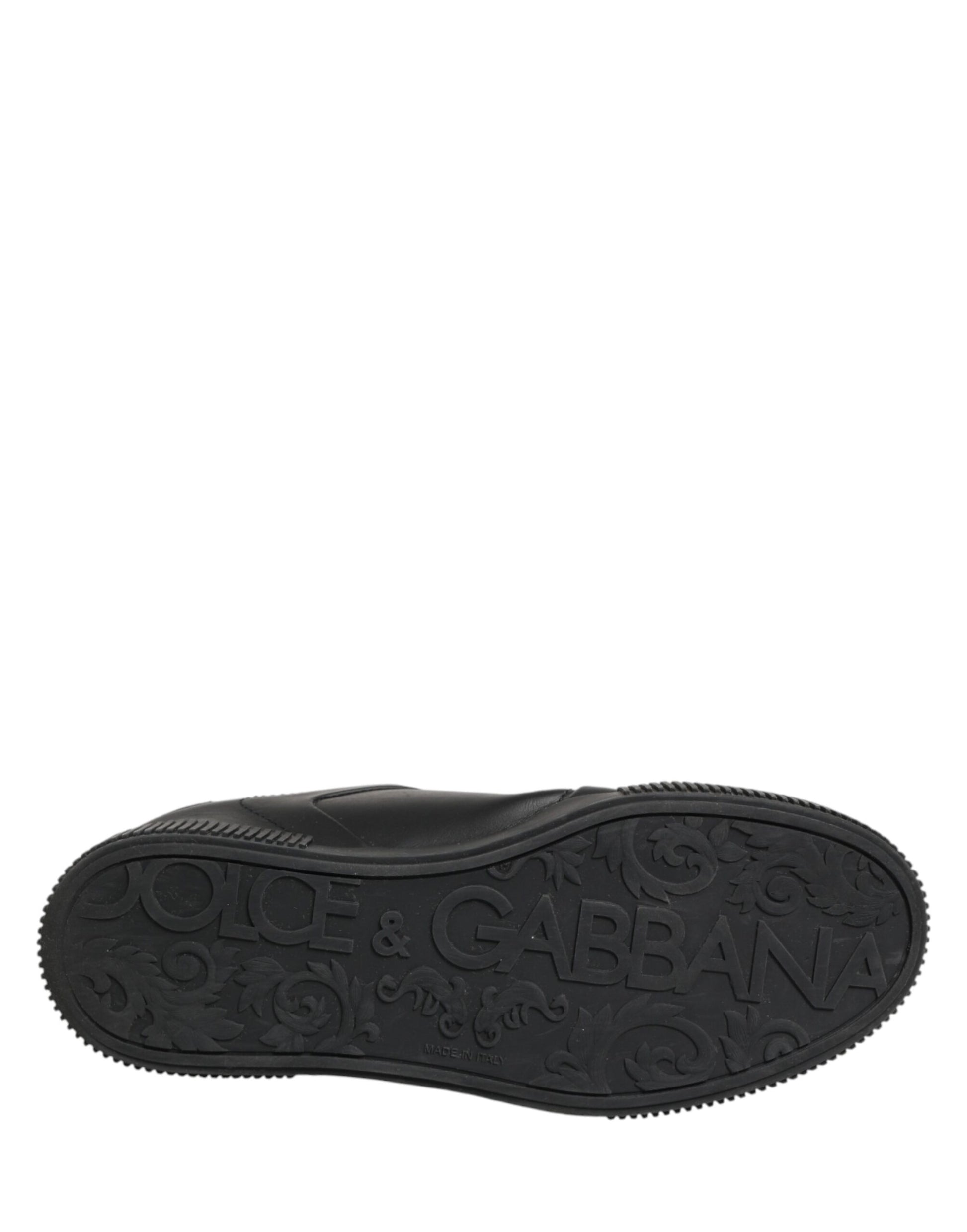 Black shoe with white lettering on sole