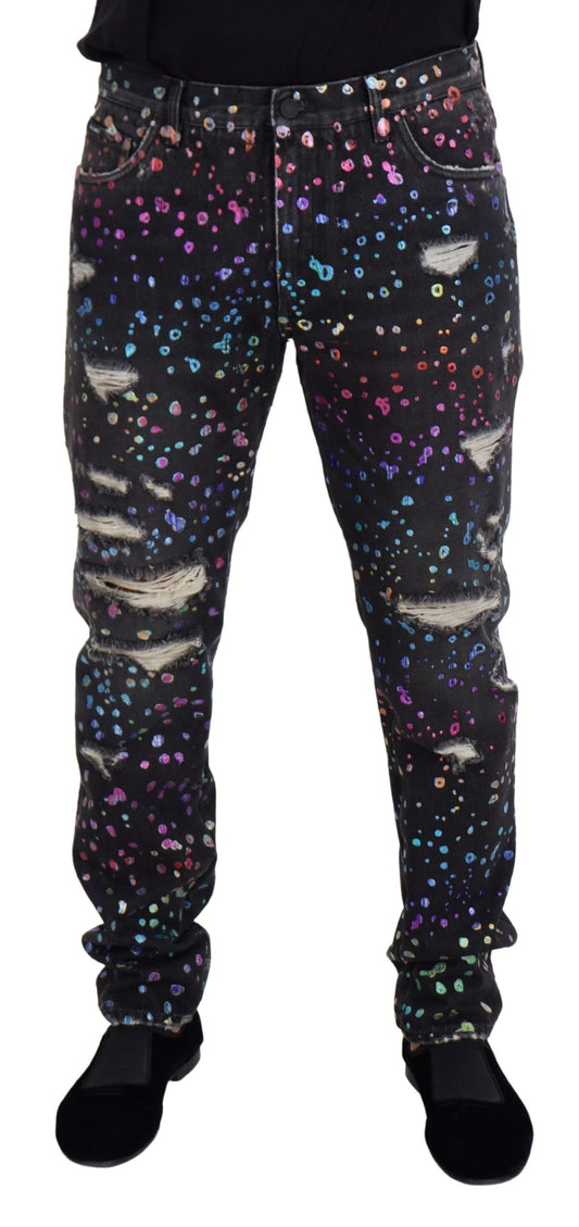 Pair of galaxy print pants with stars and planets