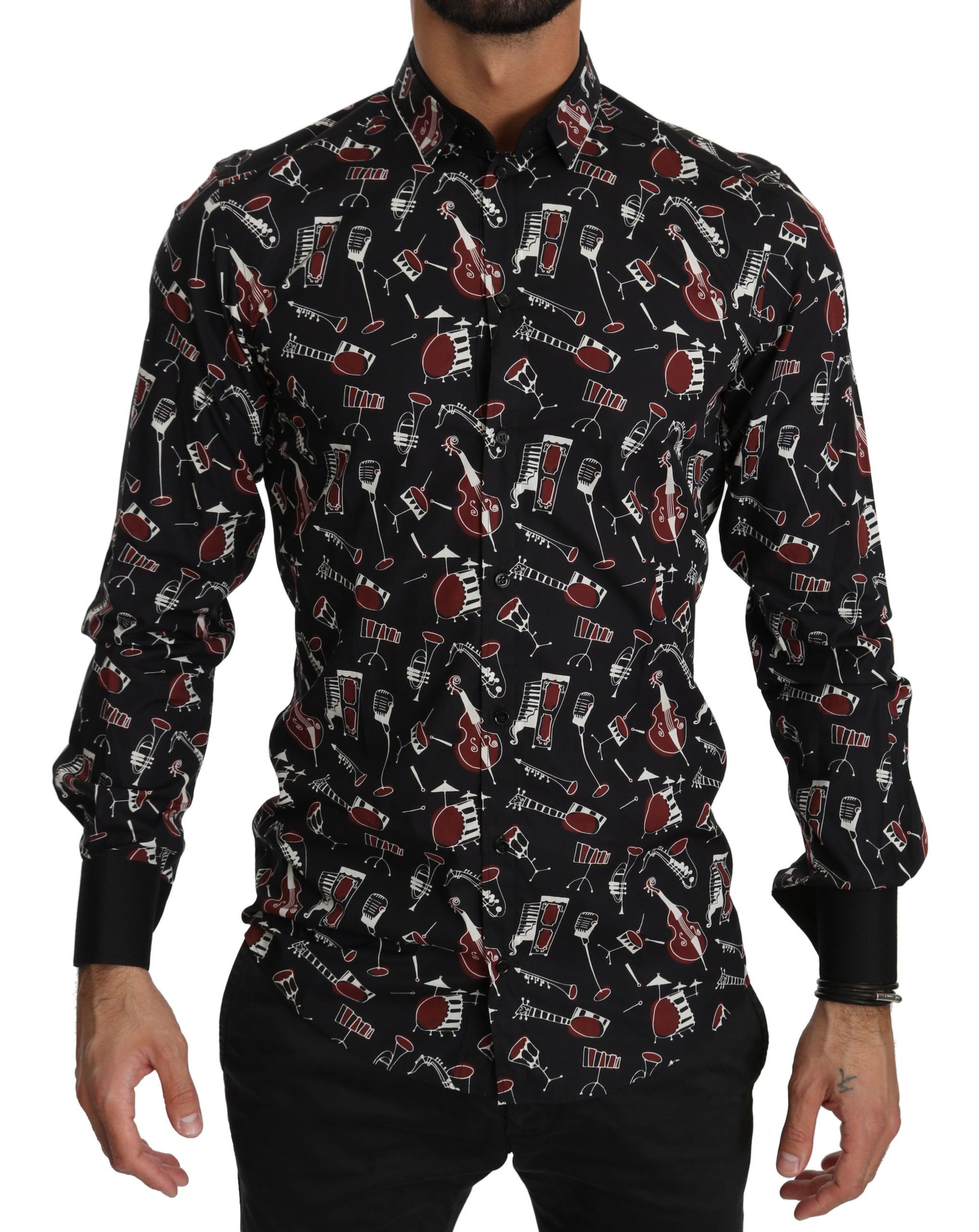 Black shirt with red pattern