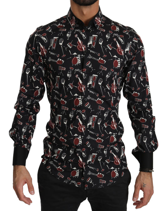 Black shirt with red pattern