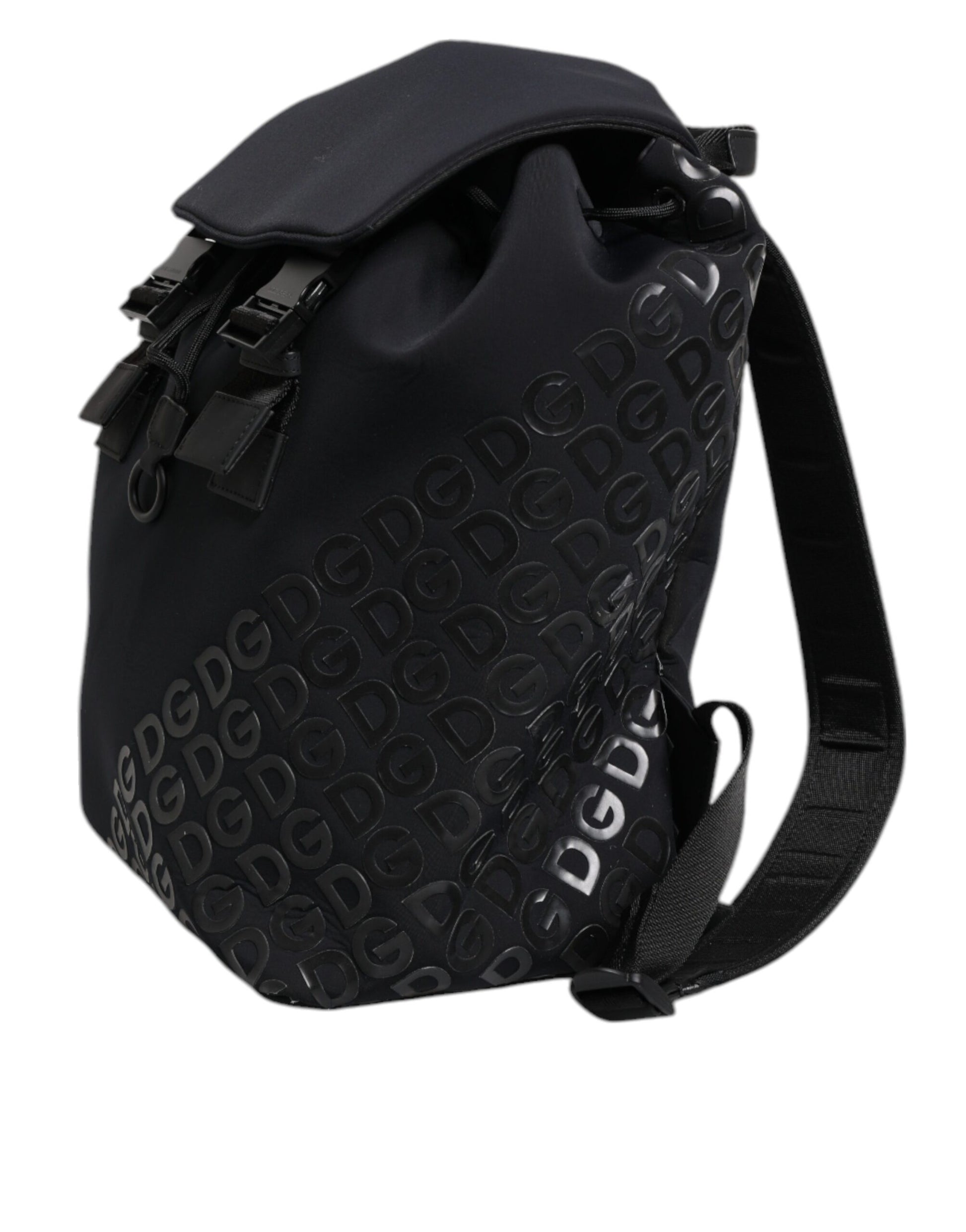 Black backpack with white lettering