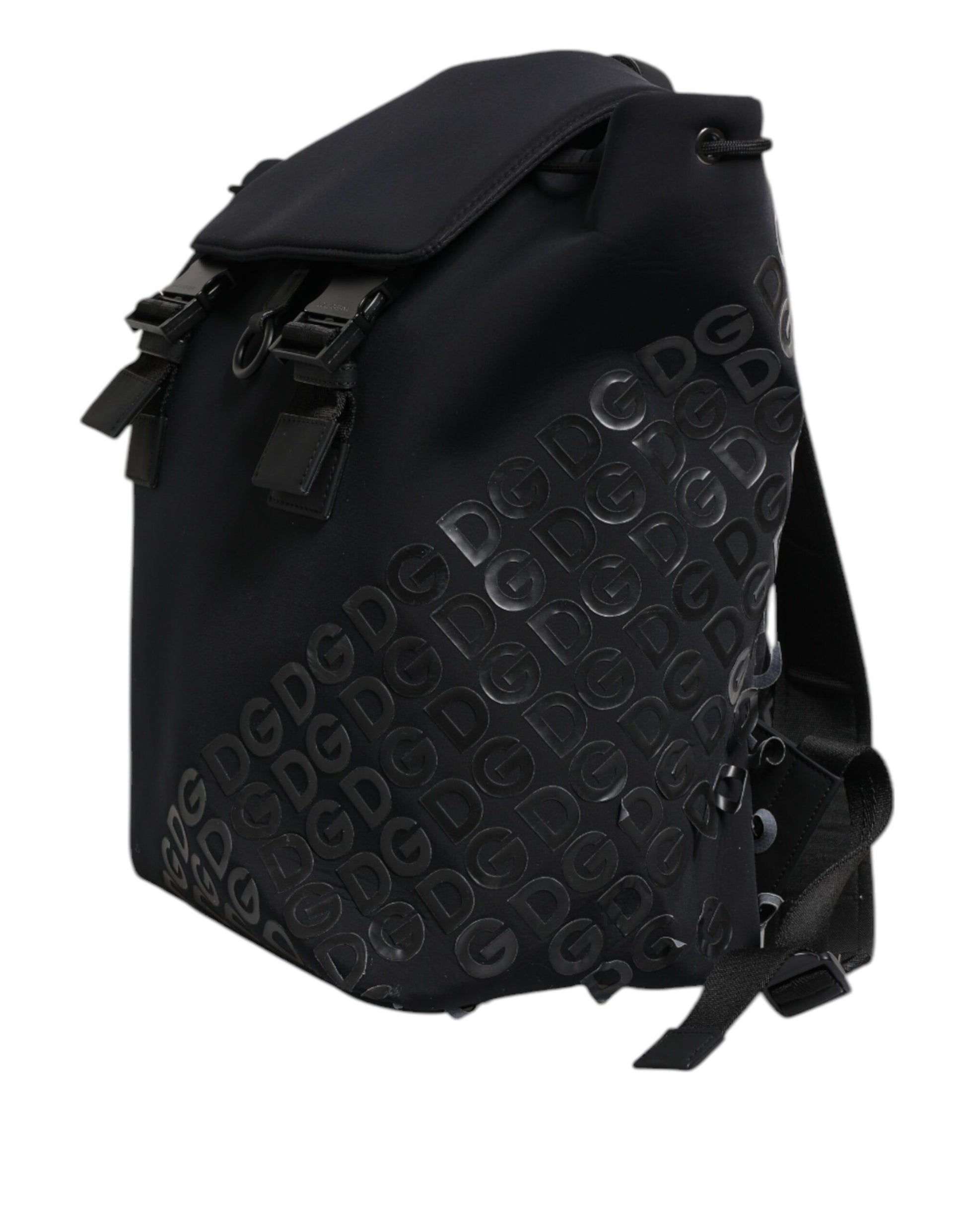 Black backpack with embossed logo
