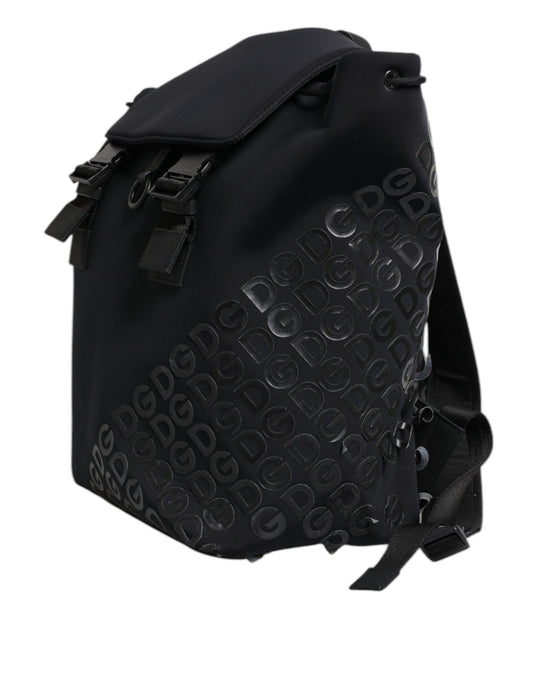 Black backpack with embossed logo