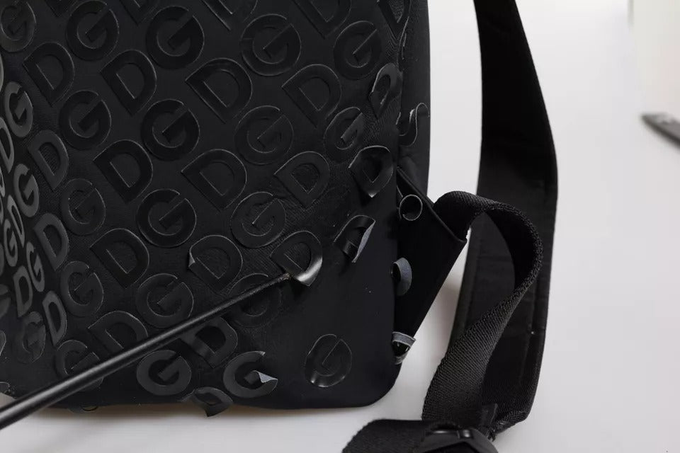 Black leather crossbody bag with embossed logo