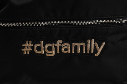 Black fabric with gold lettering reading #DGFAMILY