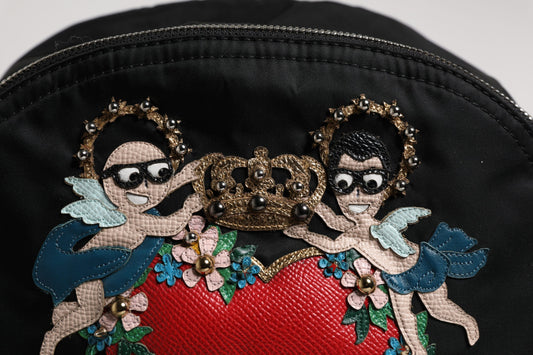 Handbag with embroidered angels and heart design