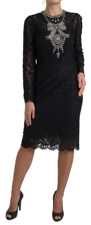 A black lace embellished sheath dress from Dolce & Gabbana
