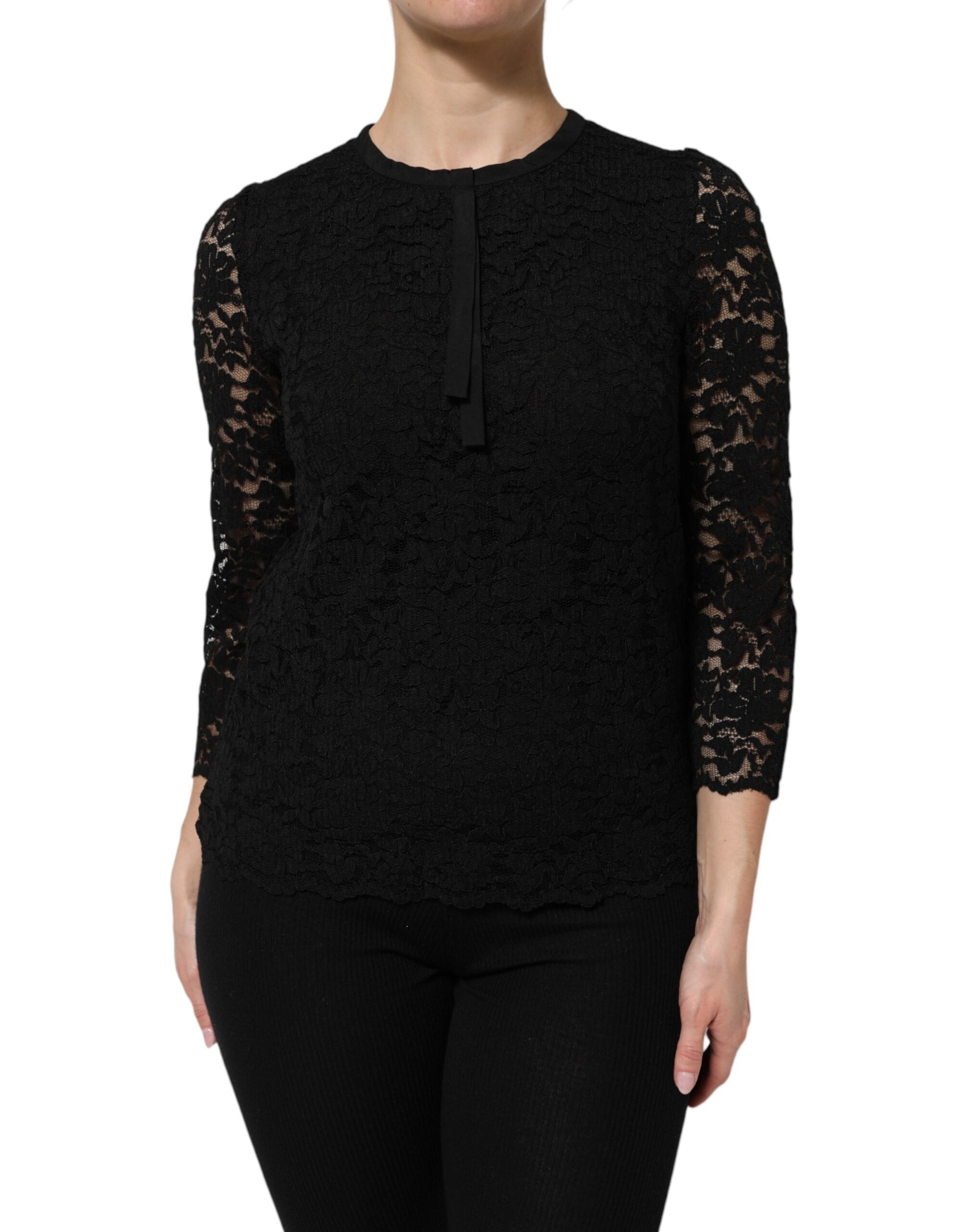 Black lace top on woman