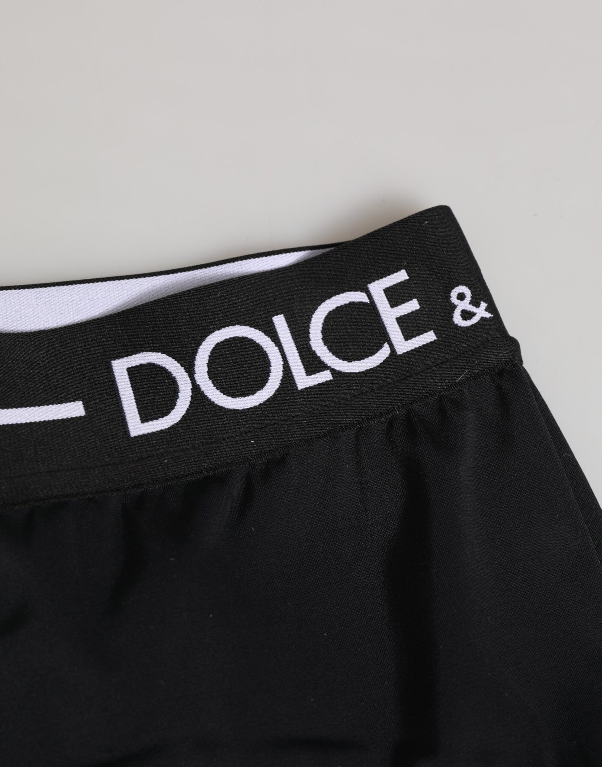 Black nylon underwear with white logo waistband