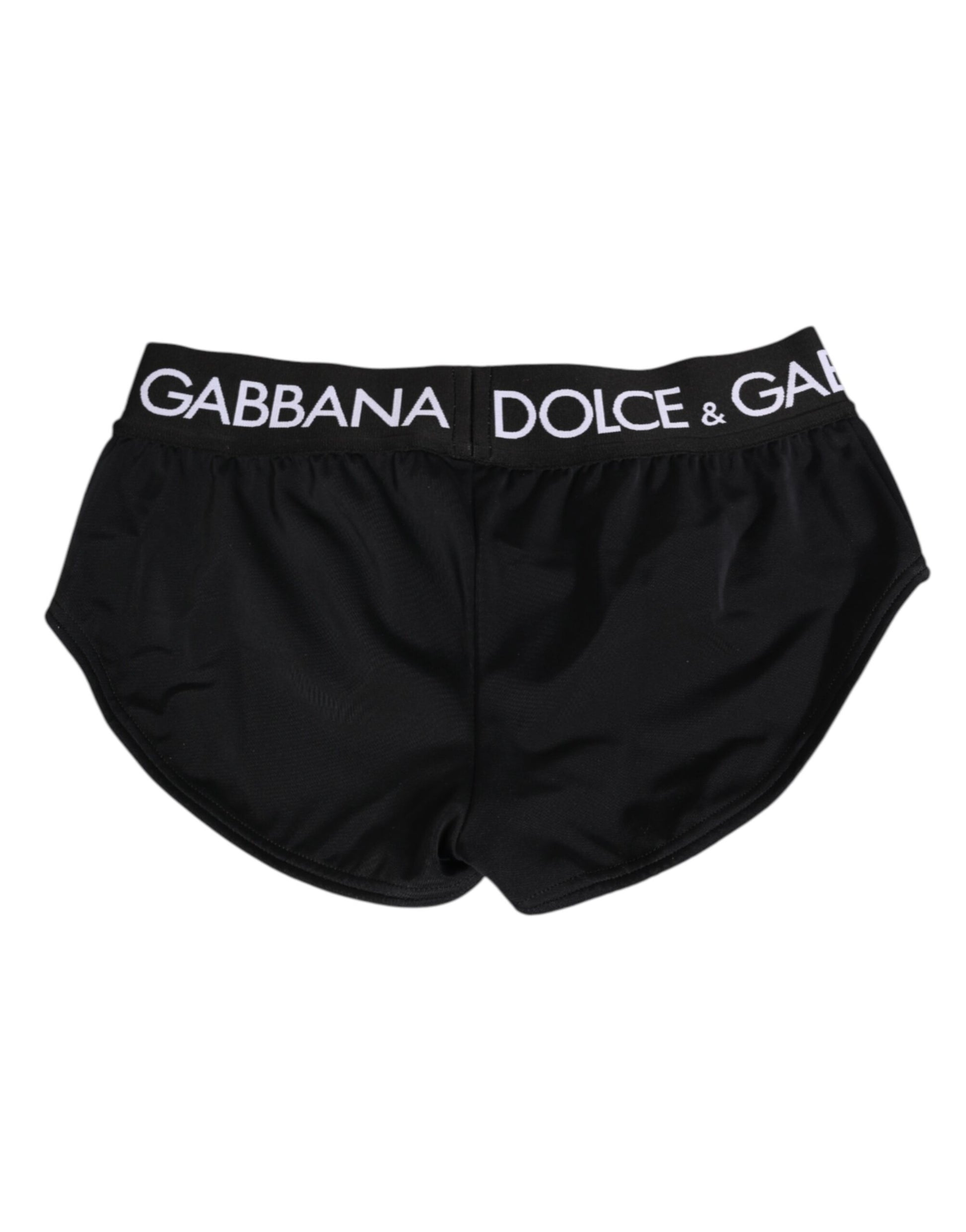 Pair of black nylon underwear with white logo waistband