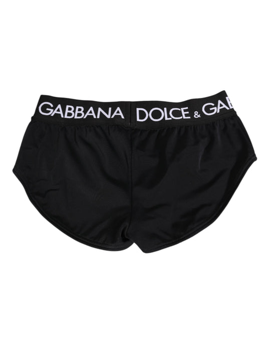 Pair of black nylon underwear with white logo waistband