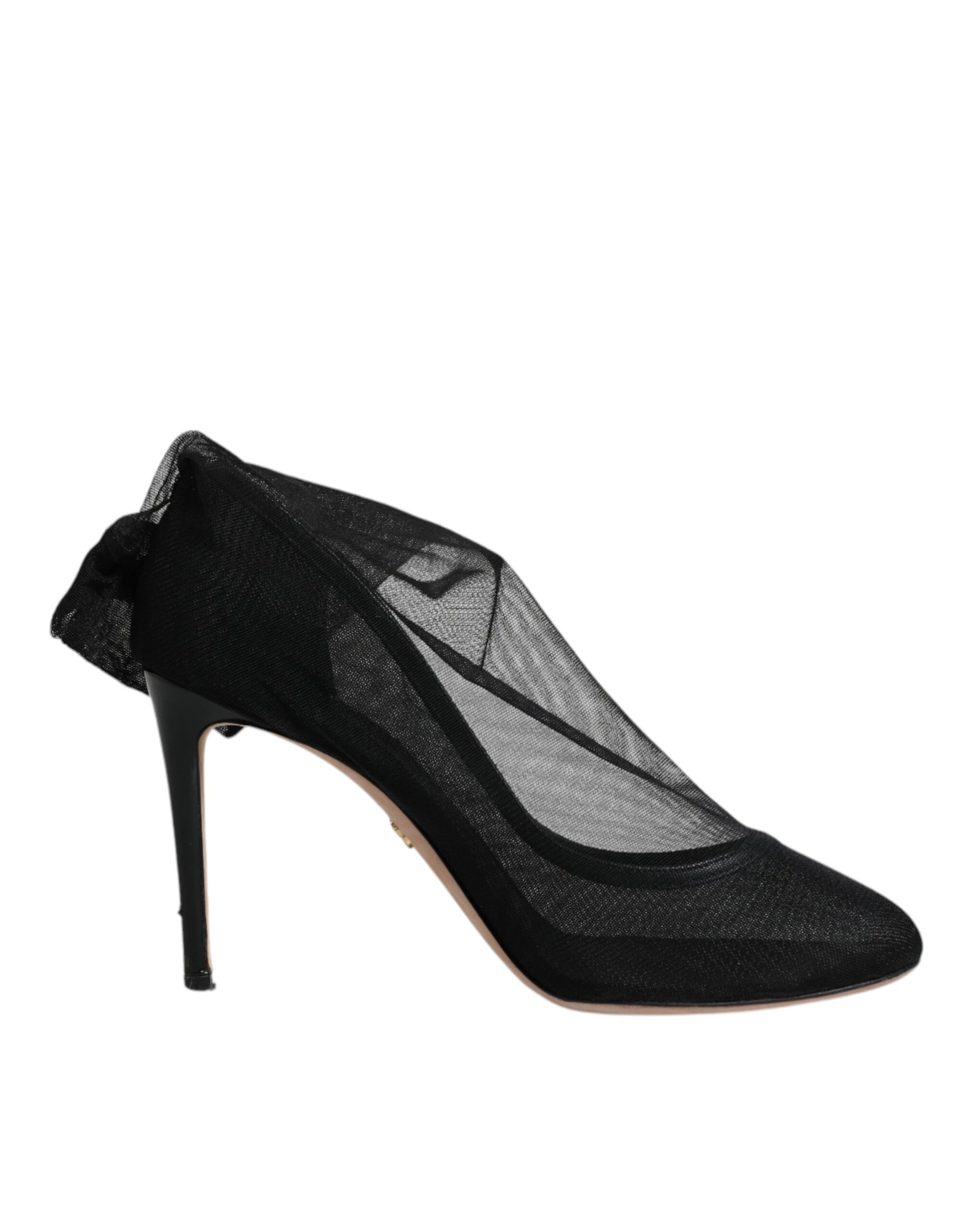 Black high heel shoes with a mesh design on the side