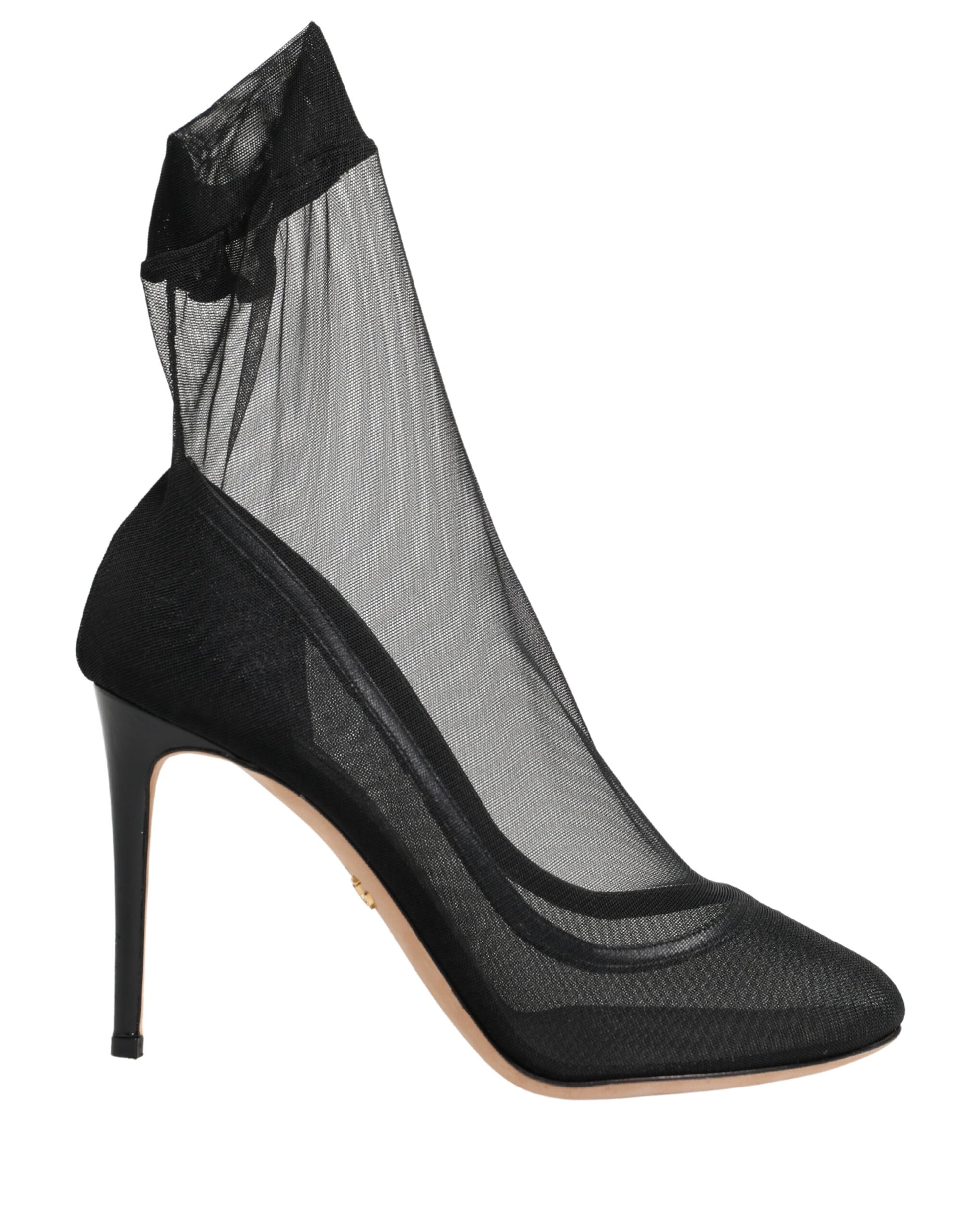 High heel boot with sheer mesh paneling