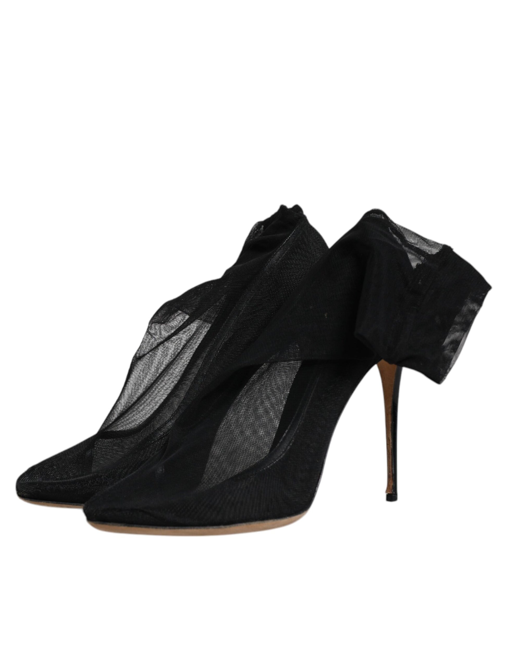 Black high heel shoes with lace detailing