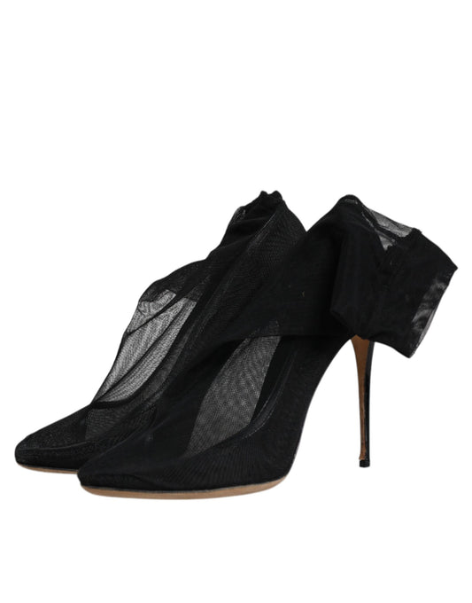 Black high heel shoes with lace detailing