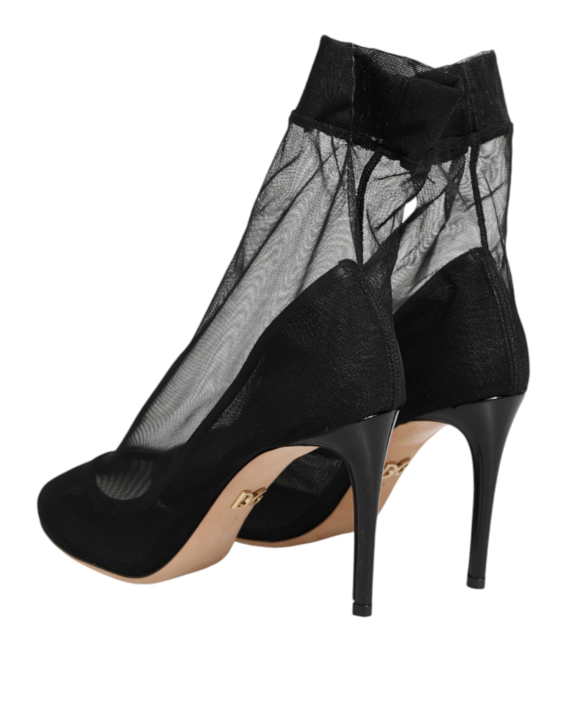 Black high heel shoes with mesh detailing